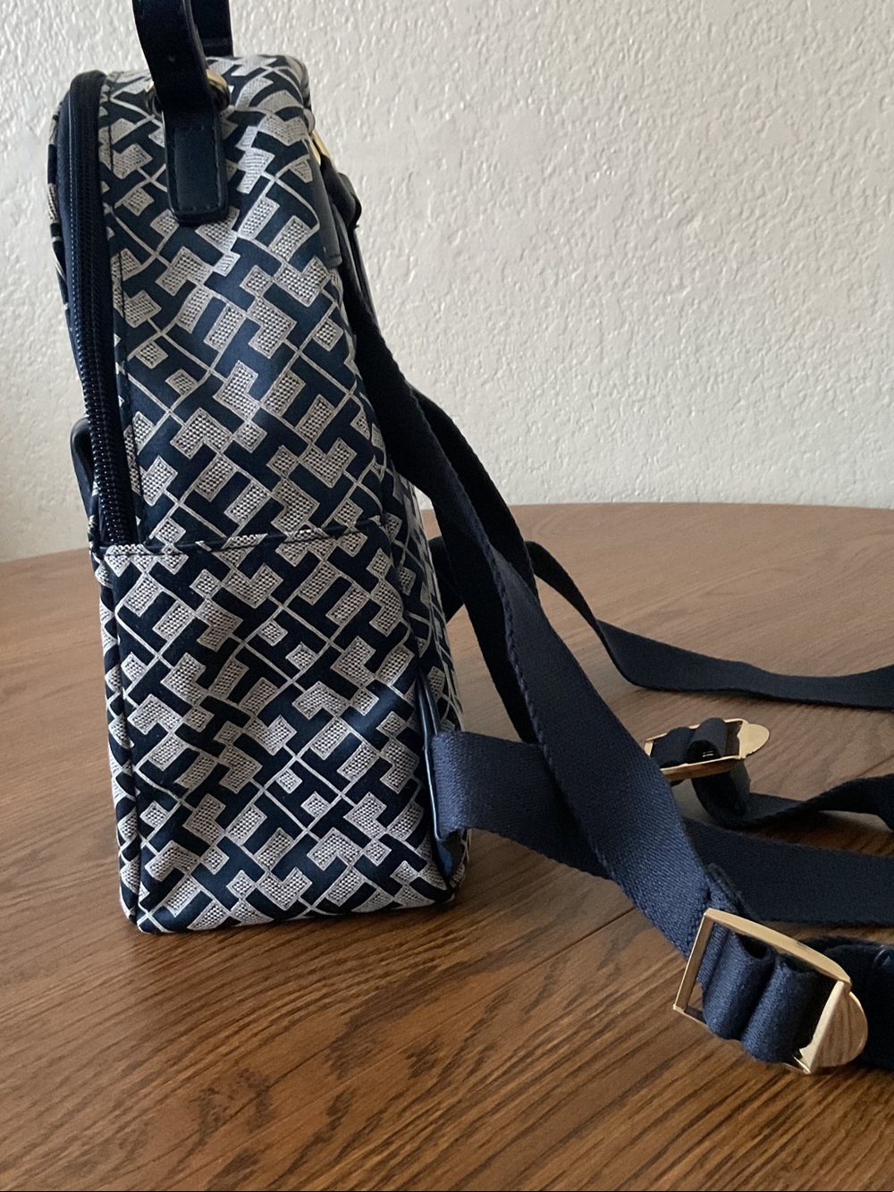 Tommy Hilfiger Navy White Monogram Mini Backpack with Signature Stripe - Picture 8 of 12